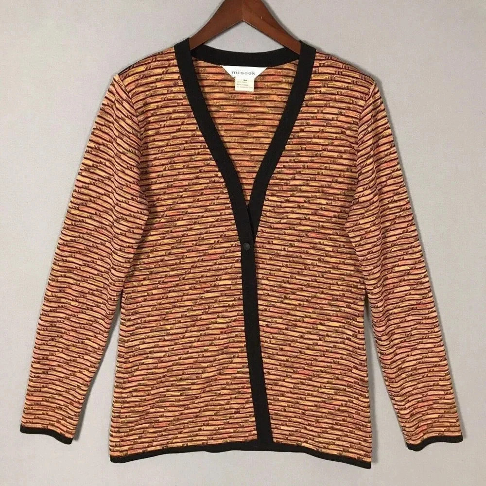 Exclusively Misook Long Sleeve Cardigan Size XS Brown Orange One Button Sweater